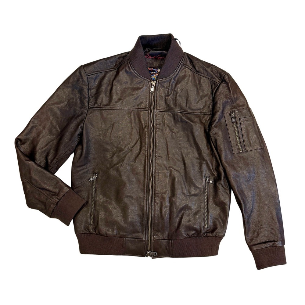 Robert Graham Bomber Mens Medium Brown Leather Paisley Lining $698